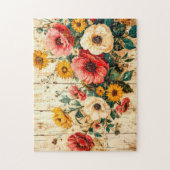 Red and Yellow Garden Flowers on Wood ジグソーパズル (縦)