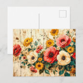 Red and Yellow Garden Flowers on Wood ポストカード (正面/裏面)