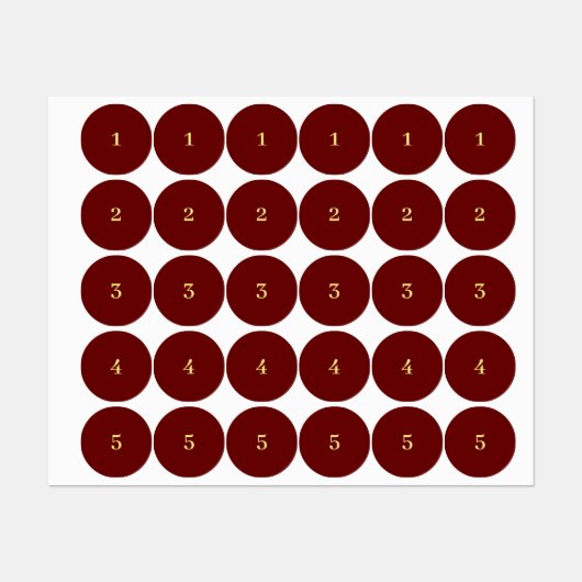 Red and yellow numbered ラベル (シート)