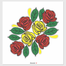 Red and Yellow Roses Folk Art Narrowboat シール