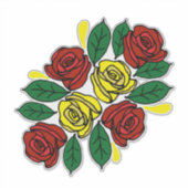Red and Yellow Roses Folk Art Narrowboat シール (正面)