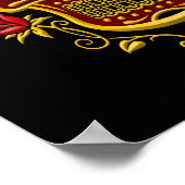 Red and Yellow Sugar Skull with Roses on Black ポスター (角)