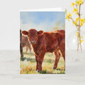 Red Angus Calf Study A In Watercolors カード (黄色い花)