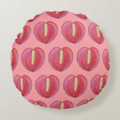 Red Anthurium Flower Seamless Pattern on ラウンドクッション (正面)