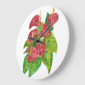 red anthurium flowers ラージ壁時計 (傾斜)