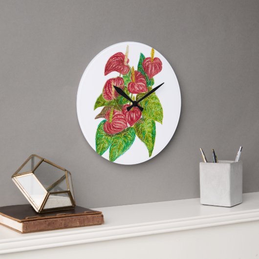 red anthurium flowers ラージ壁時計 (オフィス)