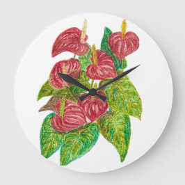 red anthurium flowers ラージ壁時計