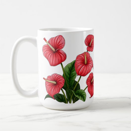 Red Anthurium Flowers with Green Leaves コーヒーマグカップ (左)