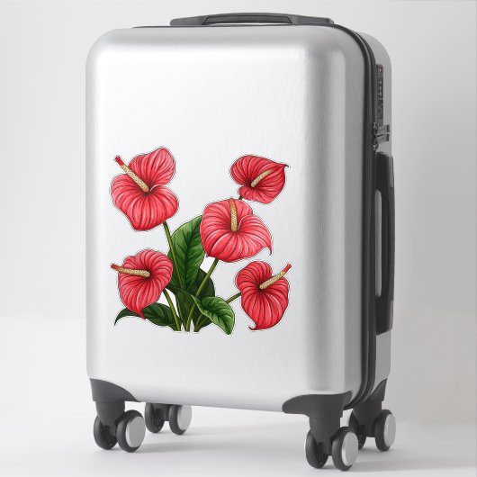 Red Anthurium Flowers with Green Leaves シール (スーツケース)