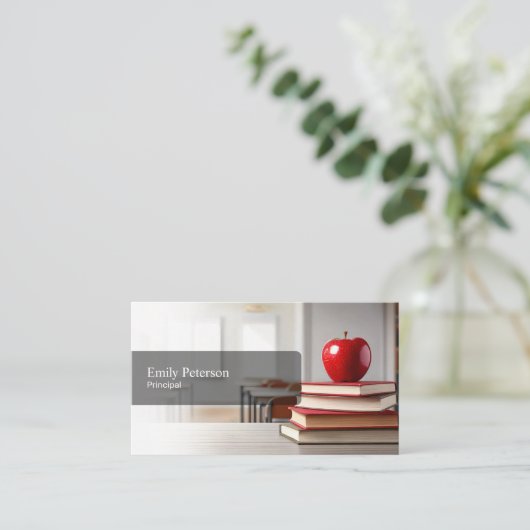 Red AppleとBookを持つ学校管理者 名刺 (スタンド正面)