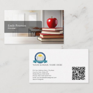 Red AppleとBookを持つ学校管理者 名刺