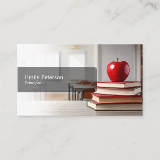 Red AppleとBookを持つ学校管理者 名刺 (正面)