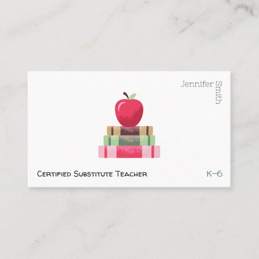 Red Apple and Books Modern Tutor Business Card 名刺 (正面)