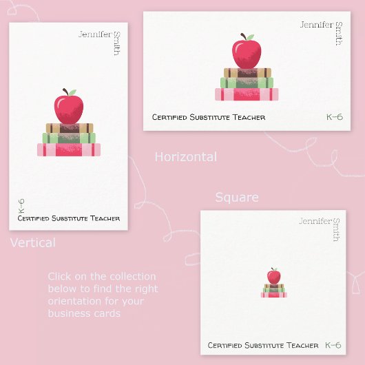 Red Apple and Books Modern Tutor Business Card 名刺