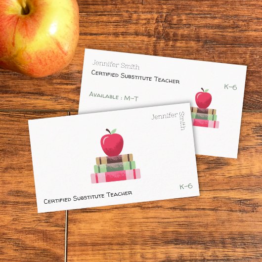 Red Apple and Books Modern Tutor Business Card 名刺