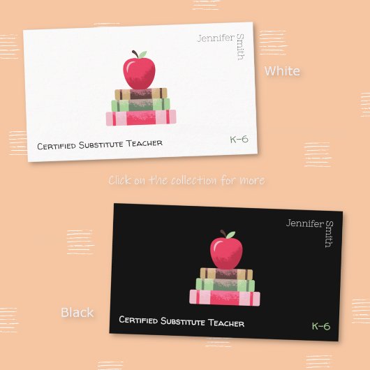 Red Apple and Books Modern Tutor Business Card 名刺