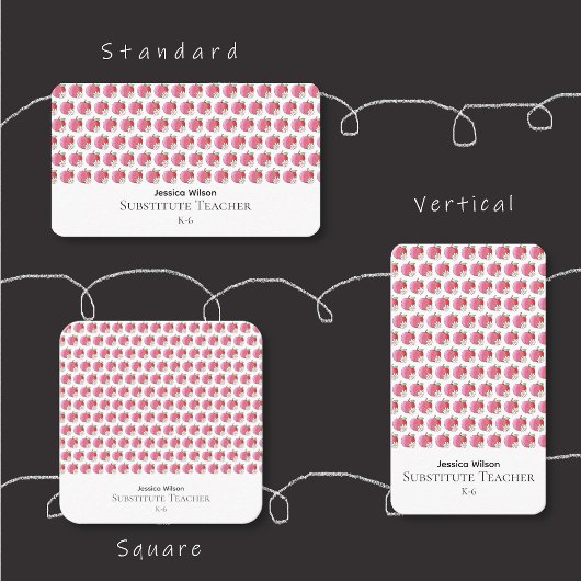 Red Apple and Daisy Pattern Teacher Business Card 名刺