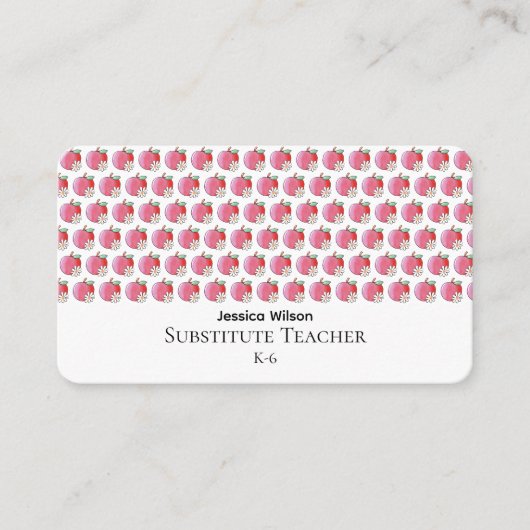 Red Apple and Daisy Pattern Teacher Business Card 名刺 (正面)
