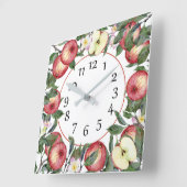 Red Apple Blossoms Green Leaves Wall Clock スクエア壁時計 (傾斜)