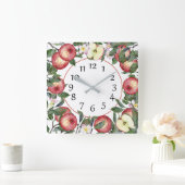 Red Apple Blossoms Green Leaves Wall Clock スクエア壁時計 (ホーム)