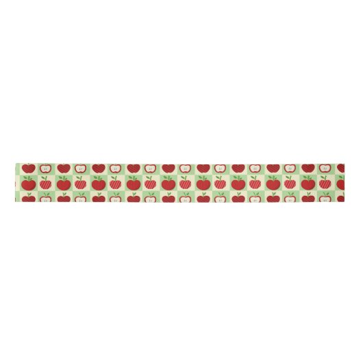Red Apple Checkered Cute Fall Teacher Gift Wrappin サテンリボン (正面)