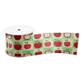 Red Apple Checkered Cute Fall Teacher Gift Wrappin サテンリボン