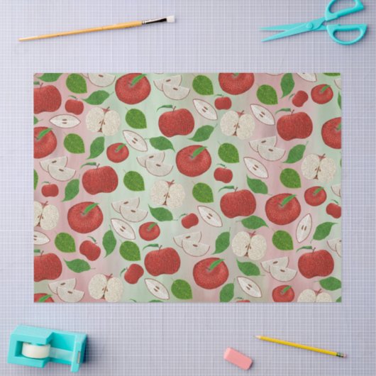 Red Apple Tissue Paper, Cute Apple Print 薄葉紙 (クラフト)