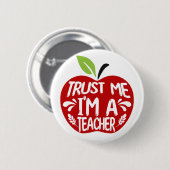 Red Apple TRUST ME I'M A TEACHER 引用 タイポグラフィ 缶バッジ (正面&裏面)