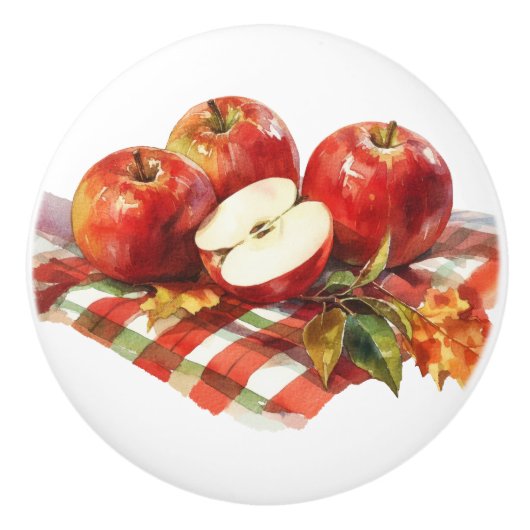 Red Apples and Red Gingham Kitchen セラミックノブ (正面)