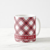 Red Argyle Plaid Farmhouse Family Name コーヒーマグカップ (正面右)