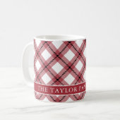Red Argyle Plaid Farmhouse Family Name コーヒーマグカップ (正面左)