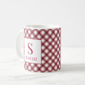 Red Argyle Plaid Monogram Name コーヒーマグカップ (正面左)