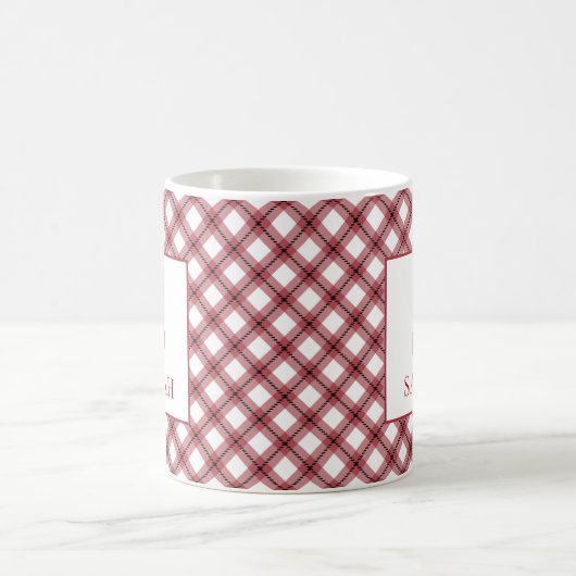 Red Argyle Plaid Monogram Name コーヒーマグカップ (中央)