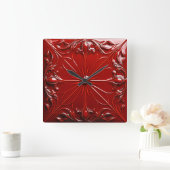 Red Art Deco  スクエア壁時計 (ホーム)