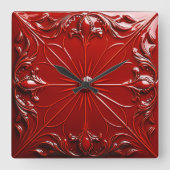 Red Art Deco  スクエア壁時計 (正面)