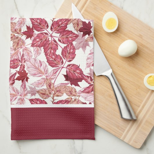 Red Autumn Leaves Kitchen Towel キッチンタオル (四つ折り)
