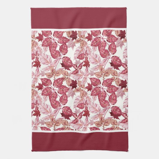 Red Autumn Leaves Kitchen Towel キッチンタオル (縦)