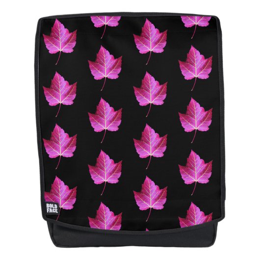 Red Autumn Maple Leaf Pattern on Black Background バックパック (正面)