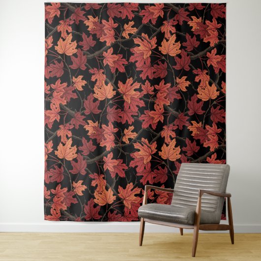Red Autumn maple leaves on black タペストリー (インサイチュ)