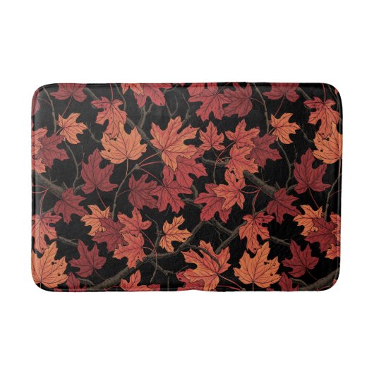 Red Autumn maple leaves on black バスマット (正面)