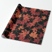 Red Autumn maple leaves on black ラッピングペーパー (アンロールド)
