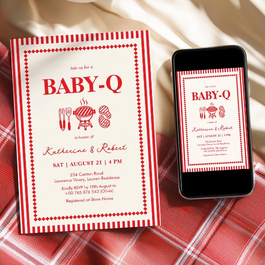 Red Baby-Q BBQ Baby Shower  招待状