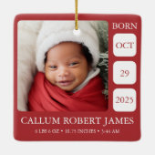 Red Baby’s First Christmas Birth Stats Ornament セラミックオーナメント (裏面)