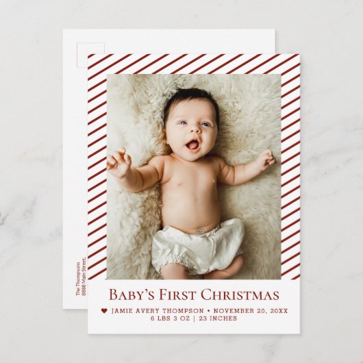 Red Baby’s First Christmas Custom Photo Birth  ポストカード (正面/裏面)