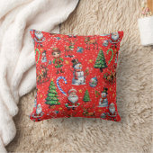 Red Background Christmas Decorative Pattern クッション (ブランケット)