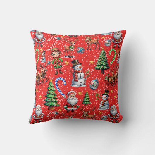 Red Background Christmas Decorative Pattern クッション (裏面)