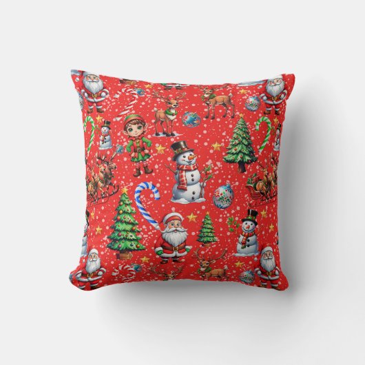 Red Background Christmas Decorative Pattern クッション (正面)