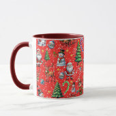 Red Background Christmas Decorative Pattern マグカップ (左)