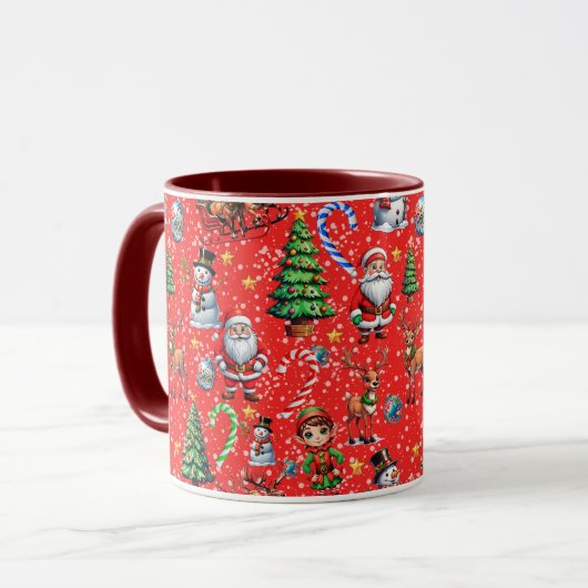 Red Background Christmas Decorative Pattern マグカップ (正面左)