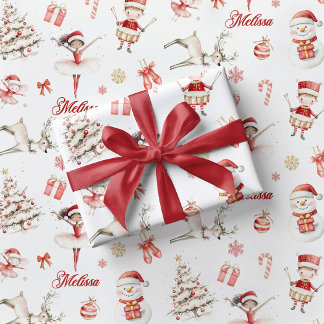 Red Ballerina Christmas Wrapping Paper Children ラッピングペーパー